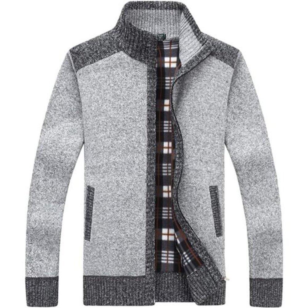 New Men's Casual Slim Full Zip Thick Knitted Cardigan Sweaters with Pockets